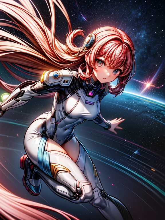 tmasterpiece,One monk warrior girl dressed in white high-tech suit,White long hair,Ren Hao,abstract vintage scifi background,art by Moebius,The Art of Ashley Wood,dynamicposes,Let loose the earth,cosmic starry sky
