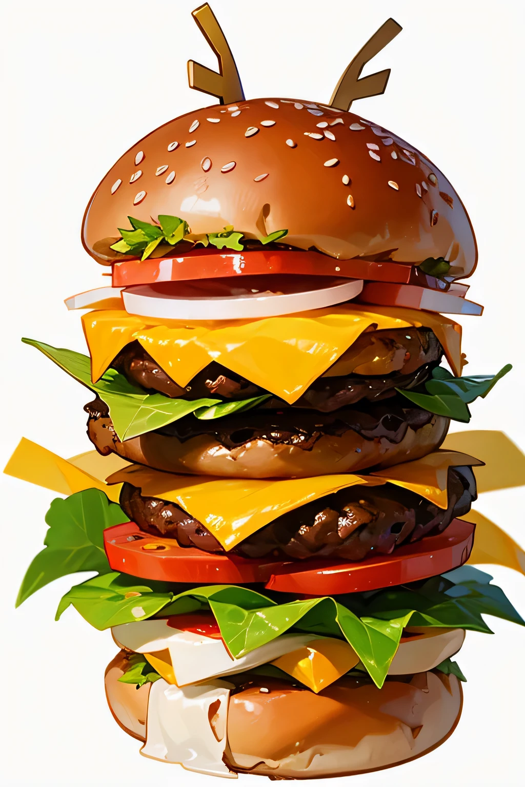 illustration of a hamburger, white background scenery, sem personagem, Just a burger.
