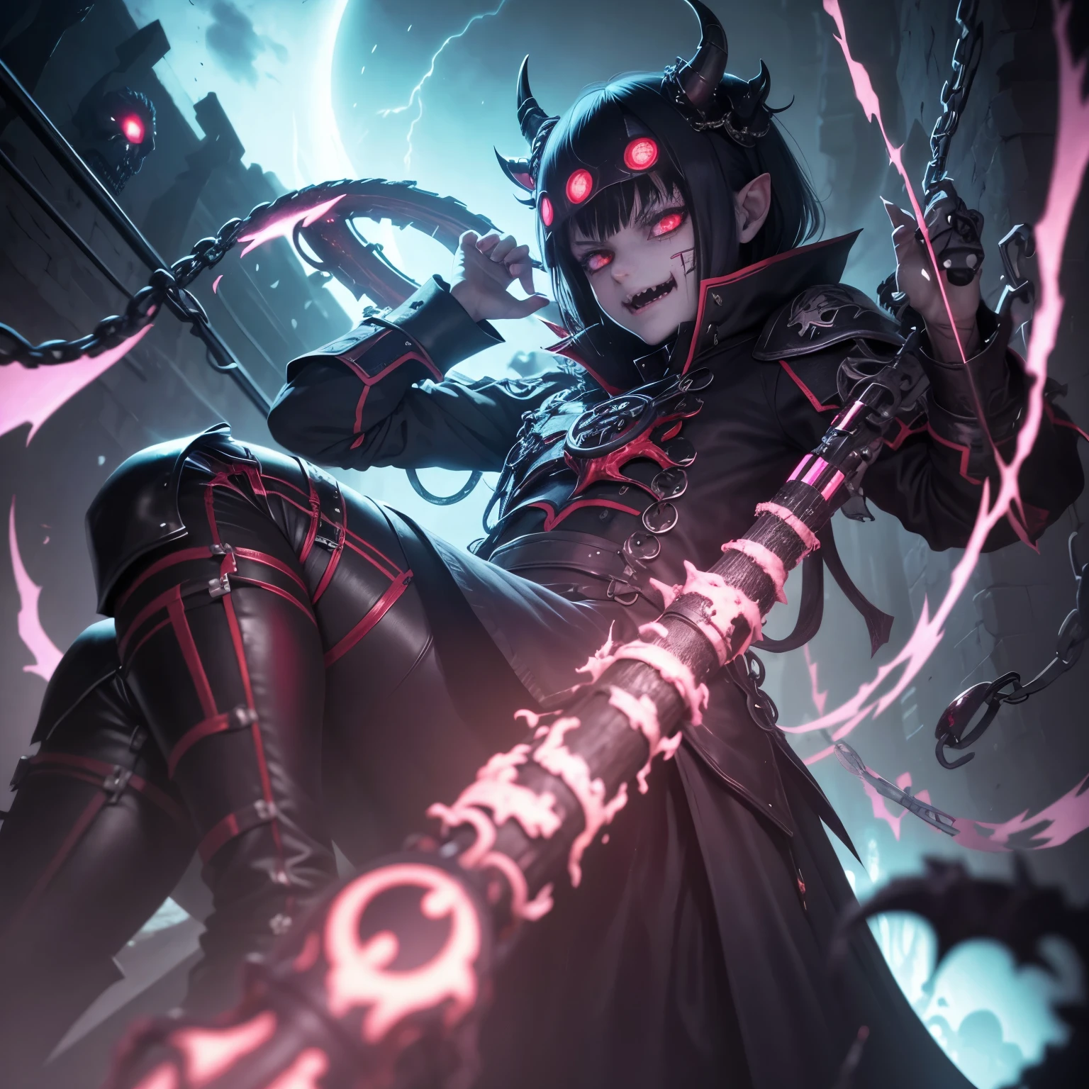 Tokio Ghoul, anime, demonio, bestial skull, correntes ensanguentadas, preso, ossos Behemoth, manic eye aberration, membros suturados, tentacles, ossos, dentes, presas afiadas, acorrentado, expression of insanity, loucura, dungeon dungeon environment, 8k, qualidade ultra HD.