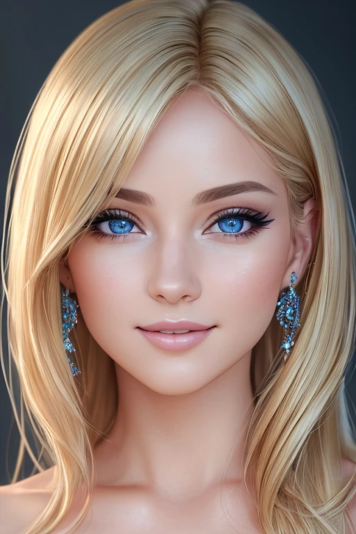 (best quality,4k,8k,highres,masterpiece:1.2),ultra-detailed,(realistic,photorealistic,photo-realistic:1.37),beautiful detailed eyes,beautiful detailed lips,detailed face,longeyelashes,(portrait:1.2),blonde hair,perfect skin,smiling,confident,studio lighting,vivid colors,subtle bokeh,blue dress,looking straight into the camera