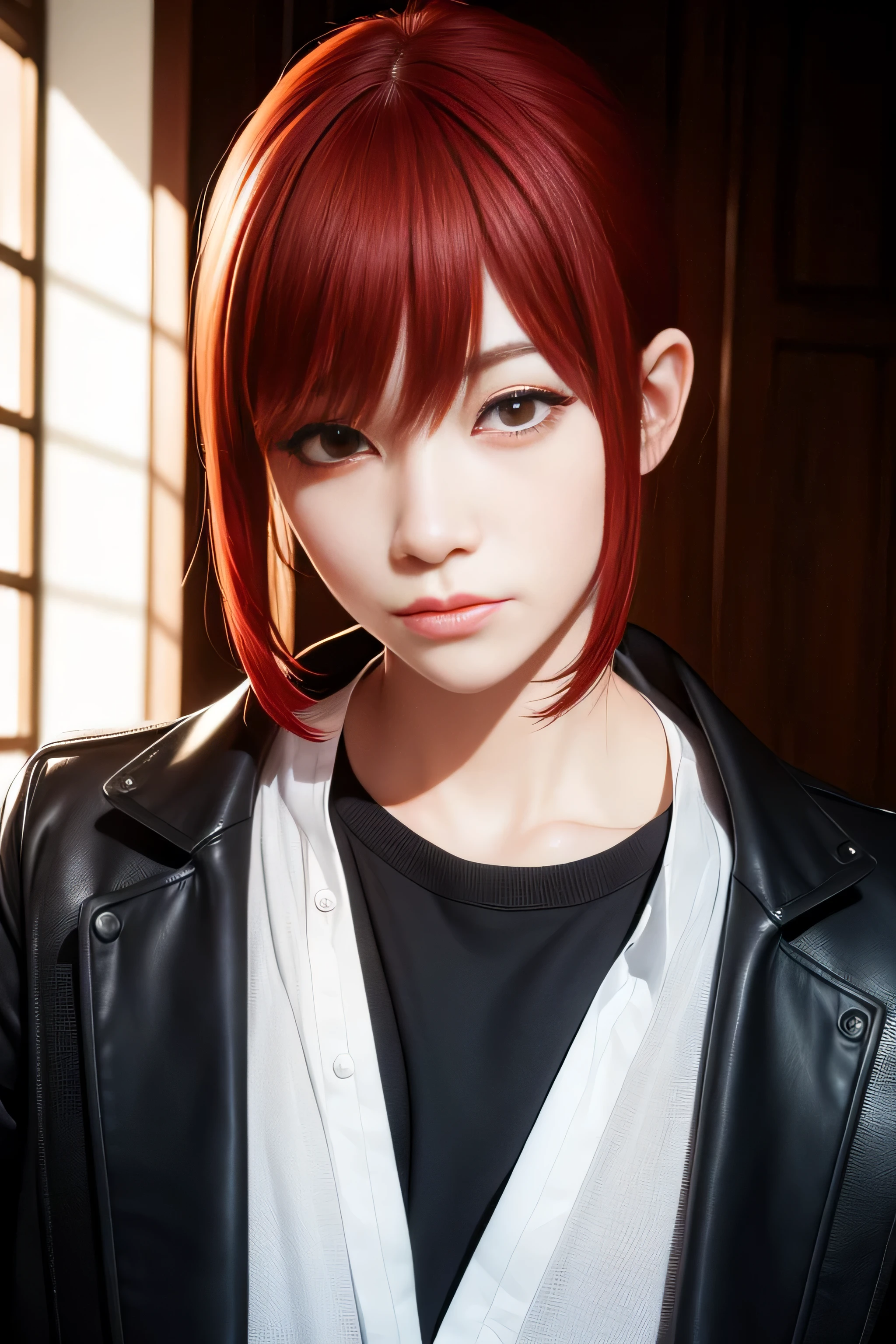 (masterpiece), (best quality),makima \(chainsaw man\),red hair,pervert face,