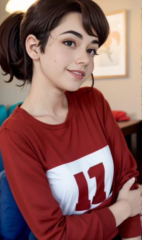 Photo of a 14 year-old american girl, .RAW, beautiful teenage girl, (Long brown hair with ponytail), light brown hair ponytail hairstyle((retrato)), ((Cara detallada:1.2)), ((Detailed facial features)), (Piel finamente detallada)  , (Masutepiece) (proporciones perfectaotos realistas)(La mejor calidad) (Detallado) fotografiado con una EOS R5 de Canon, Lente de 50 mm, f/2.8, NffSW, (8k) (papel tapiz) (cinematic lighting) (Dramatic lighting) (foco nítido) (Enrevesado) senos medianos , pechos medianos , muchas pecas en mejillas y nariz , pecas en pecho, cuerpo completo , hermoso cuerpo de mujer adolesente,  lindo maquillaje , gran sonrisa  , mujer delgada escultural , foto de cuerpo completo , posando sexy sentada , Lynn loud , sentada , viste ropa abrigadora , ropa de invierno , fondo variado , nieve