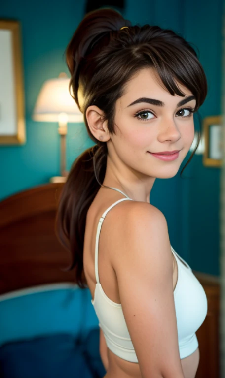 Photo of a 14 year-old american girl, .RAW, beautiful teenage girl, (Long brown hair with ponytail), light brown hair ponytail hairstyle((retrato)), ((Cara detallada:1.2)), ((Detailed facial features)), (Piel finamente detallada) , (Masutepiece) (proporciones perfectaotos realistas)(La mejor calidad) (Detallado) fotografiado con una EOS R5 de Canon, Lente de 50 mm, f/2.8, NffSW, (8k) (papel tapiz) (cinematic lighting) (Dramatic lighting) (foco nítido) (Enrevesado) senos medianos , pechos medianos , muchas pecas en mejillas y nariz , pecas en pecho, cuerpo completo , hermoso cuerpo de mujer adolesente, lindo maquillaje , gran sonrisa , mujer delgada escultural , foto de cuerpo completo , posando sexy sentada , Lynn loud , sentada , viste ropa abrigadora , ropa de invierno , fondo variado , nieve