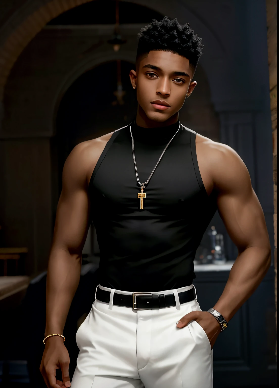 Black Boy, jeune, coupe de cheveux basse, yeux bruns, torse nu, Acteur Keith Powers, sans barbe, jeune, 16 ans, Photo lumineuse