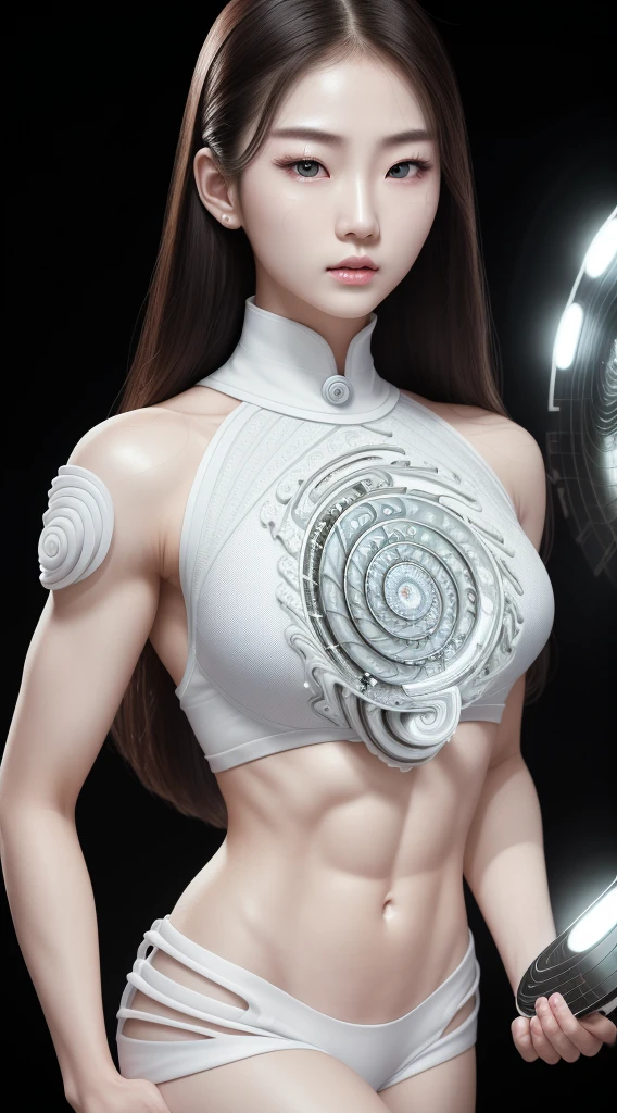 mind control, (master piece, Ultra Quality, ultra high resolution, 8k, intricate: 1.2), (Detailed face:1.2), beautiful, young Korean, white skin, double eyelids, detailed skin, 1 girl, ((realistic)), Abs, good lighting quality, muscular veins, ((pale skin)), (Drooling:1.2), side view, lust face, (see spiral on TV:1.3), (pop viewer:1.3)