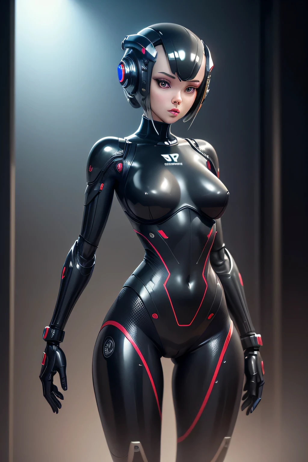 A female robot with a similar body type&#39;Wearing a rubber suit.　The whole body is rubbery　Mechanical arm　mechanical legs　Mechanical body, nffsw, retinas, masutepiece, ccurate, Anatomically correct, Textured skin, Super Detail, high details, High quality, awardwinning, Best Quality, hight resolution