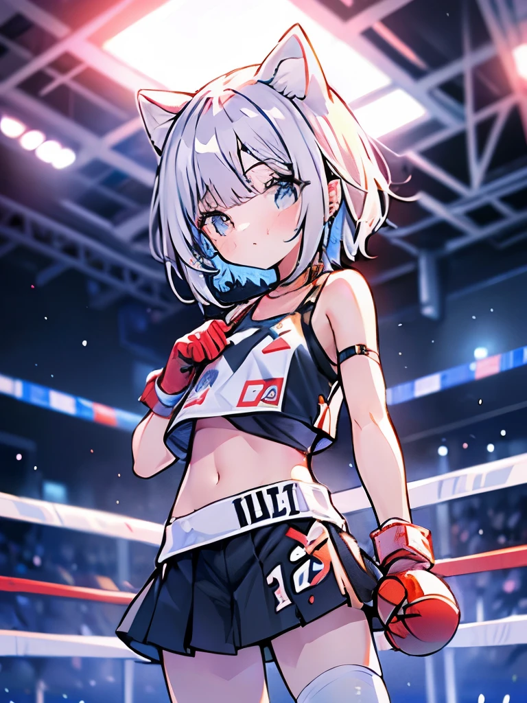 boxing、teens girl、Gamine、(A girl child:1.2)、a navel、cute little、skirt by the、boxing、sports wear