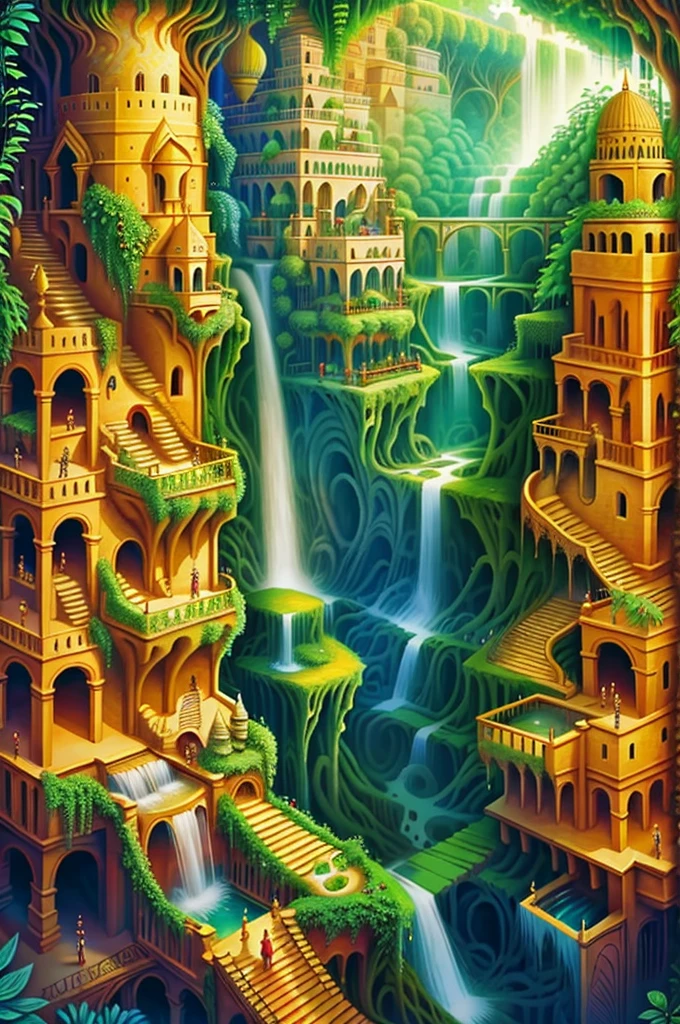 Think of the Hanging Gardens of Babylon as a mystical realm, with floating waterfalls and vibrant flora.