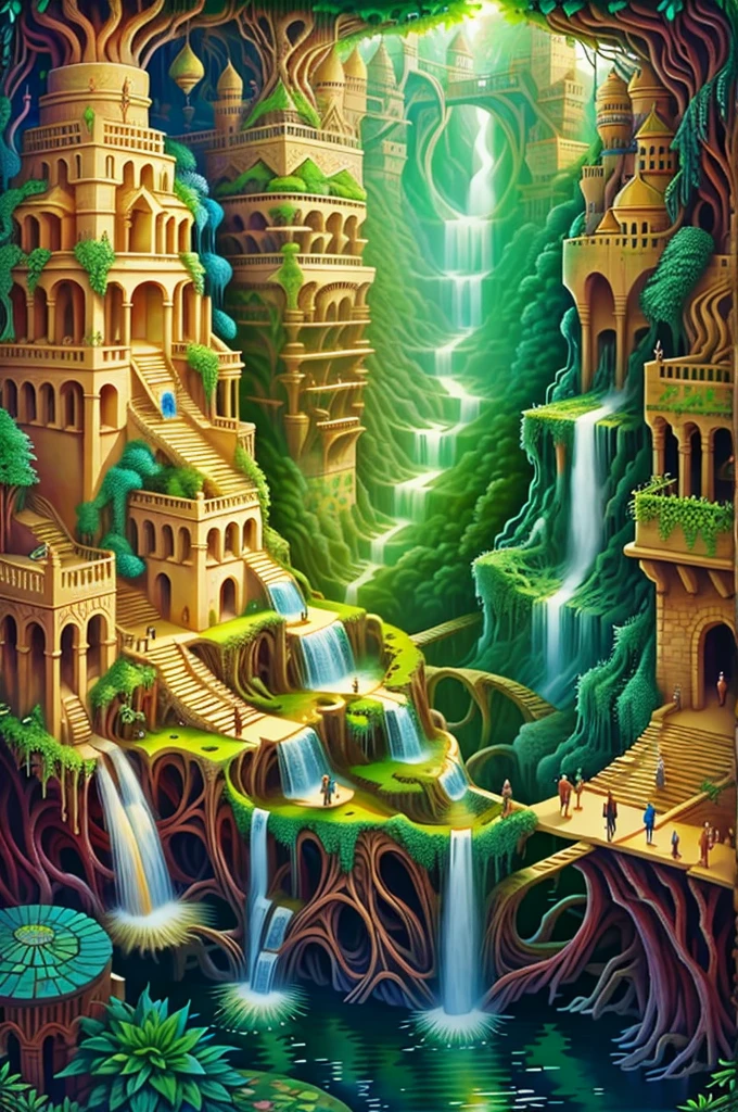 Think of the Hanging Gardens of Babylon as a mystical realm, with floating waterfalls and vibrant flora.