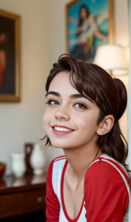 Photo of a -old amean girl, .RAW, beautiful teenage girl, (Long brown hair with ponytail), light brown hair ponytail hairstyle((retrato)), ((Cara detallada:1.2)), ((Detailed facial features)), (Piel finamente detallada) , (Masutepiece) (proporciones perfectaotos realistas)(La mejor calidad) (Detallado) fotografiado con una EOS R5 de Canon, Lente de 50 mm, f/2.8, NffSW, (8k) (papel tapiz) (cinematic lighting) (Dramatic lighting) (foco nítido) (Enrevesado) senos medianos , pechos medianos , muchas pecas en mejillas y nariz , pecas en pecho, cuerpo completo , hermoso cuerpo de mujer adolesente, lindo maquillaje , gran sonrisa , mujer delgada escultural , foto de cuerpo completo , posando sexy sentada , Lynn loud , sentada , usa hermiso vestido rojo largo , fondo variado , dia nevado