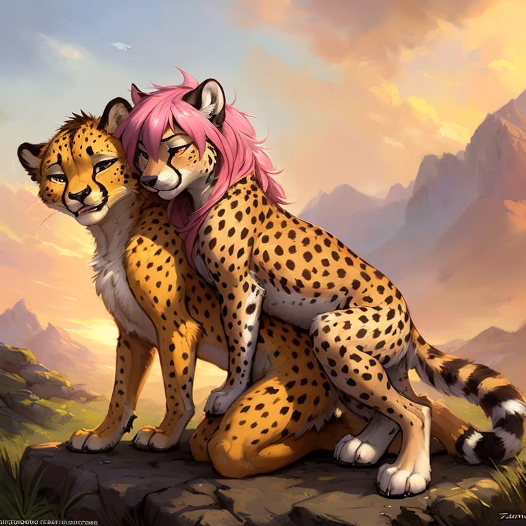 uploaded the e621, (((woman))) cheetah, kenket, Ross Tran,ruan jia, uploaded to e621, zaush, foxovh, zenematic lighting, seductive, feral cheetah, beautiful, messy hair, pink hair, doggy style, ecstasy, climax, Romantic, Beautiful, nude, hetero, male on female, vaginal, feral on anthro