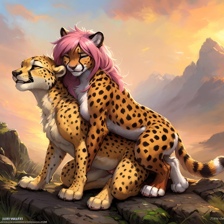 uploaded the e621, (((woman))) cheetah, kenket, Ross Tran,ruan jia, uploaded to e621, zaush, foxovh, zenematic lighting, seductive, feral cheetah, , beautiful, messy hair, pink hair, doggy style, ecstasy, climax, Romantic, Beautiful, nude, hetero, male on female, vaginal sex, feral on anthro