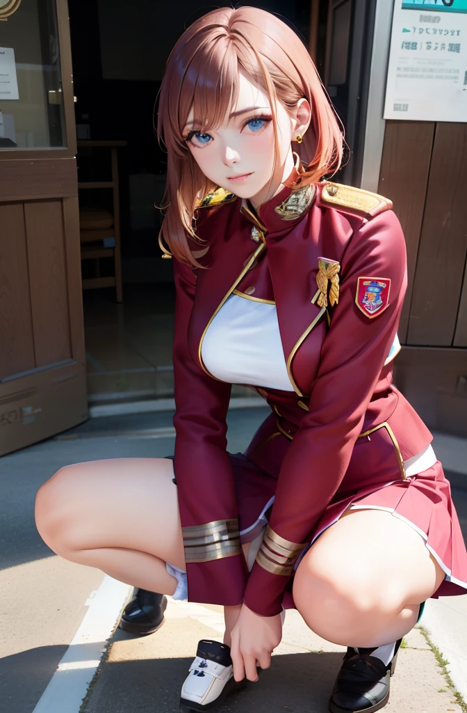 real photos、best image quality、real image、squat and open your legs、beautiful and best smile、（white panties:1,4）、Shikoshiko with right hand、federal army uniform miniskirt、Yuko Sugai、japanese woman, 16 years old、ponytail、Satomi Ishihara、pretty girl、white pantiesーが丸見え、（white pantiesー:1.3）、super mini skirt、beautiful thighs、white pantiesー、ミニスカートがめくれてwhite pantiesーが見えてる