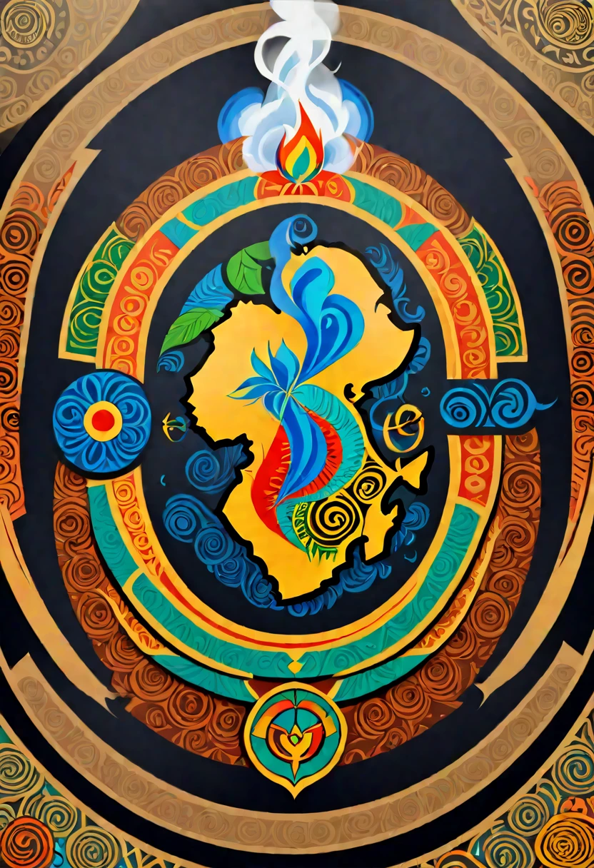 smoke logo with african pattern ,  reis negros com simetria de correntes
