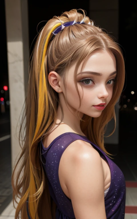(La mejor calidad, Obra maestra), 1girl, 19 year old ,galaxia, brillar, vestido, Particle, viento, Flor, Parte superior del cuerpo, fondo oscuro, Mirando al espectador, cabello largo , vestido ligero de verano , vestido ligero , maquillaje , labios rojos , sombra de ojos , hermosa sonrisa , fondo variado , senos grandes , cabello dorado , foto de cuerpo completo , posando linda ,