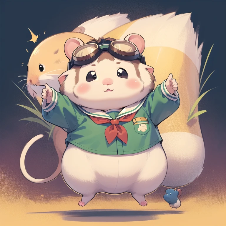 ((hamster, chubby:0.8, goggles on forehead, animal solo, hamster focus, full body)), cute, cool, red neckerchief, adventurer, best_quality, design, hires, highly detailed