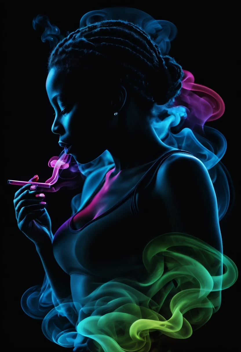 African pattern smoke logo with boss texture strokes, of Cape Verde - photo illustration graphic ((Ultra wide exposure photography)) alta qualidade, muito detalhada, neon dots of a beautiful colorful silhouette, bela silhueta, electronic devices, como um PC cinza muito claro em segundo plano, por yukisakura, muito detalhado,
