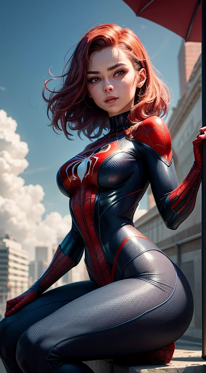 Foto de corpo inteiro, leve sorriso, a superhero dressed as Spider-Man, no mask on. a woman in a swimsuit-like Spider-Man costume, Cabelo comprido vermelhos, seios enormes, Athletic body, Vibrant and dynamic style, with solid colors and defined contours. highlighting the heroine. No distortions or imperfections. Centralized composition, foco na personagem. 8K分辨率, dimensions of 2040x2040 pixels.
Keep female representation strong and respectful, emphasizing her role as a superhero. Ensure a balanced and coherent aesthetic with the Spider-Man universe.