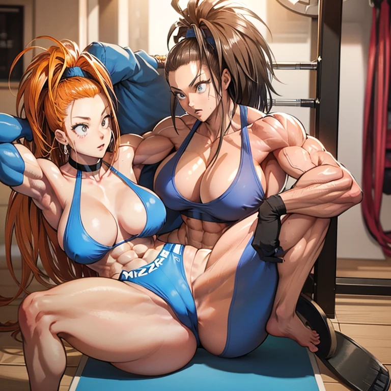 (Eine detaillierte Zeichnung von Captain mizuki, female Bodybuilding , bodybuilding gym.), shirtless, barefoot, Nackedei, Wrestling