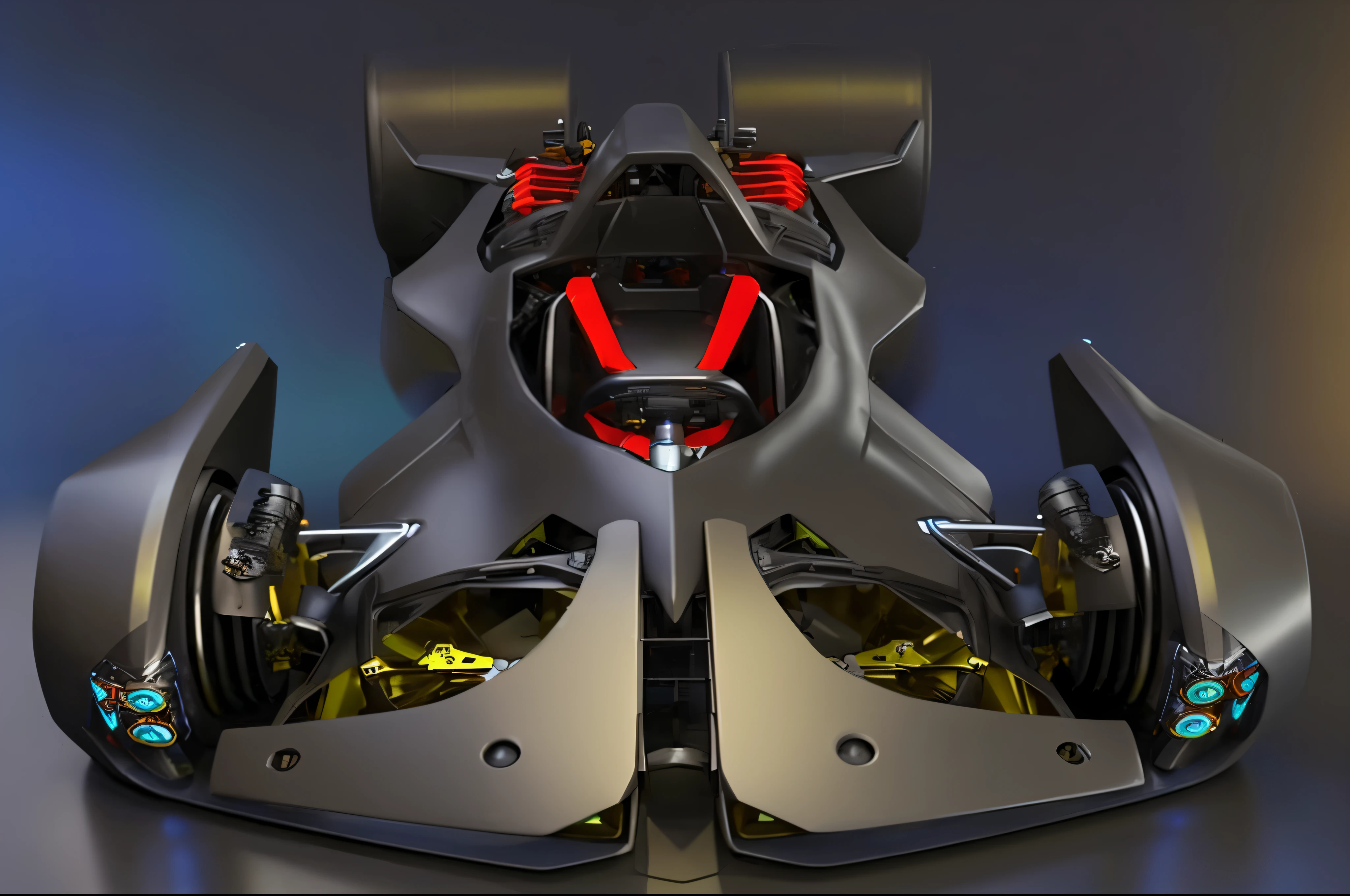 a close up of a futuristic car with a red and blue light, badass batmobile car design, futuristic concept car, futuristic car concept, futuristic vehicle, futuristic car, futuristic vehicles, futuristic concept design, futuristic cars, futuristic cars and mecha robots, daniel maidman octane rendering, concept automobile design, futuristic product car shot, concept design art octane render, futuristic chrome vehicle