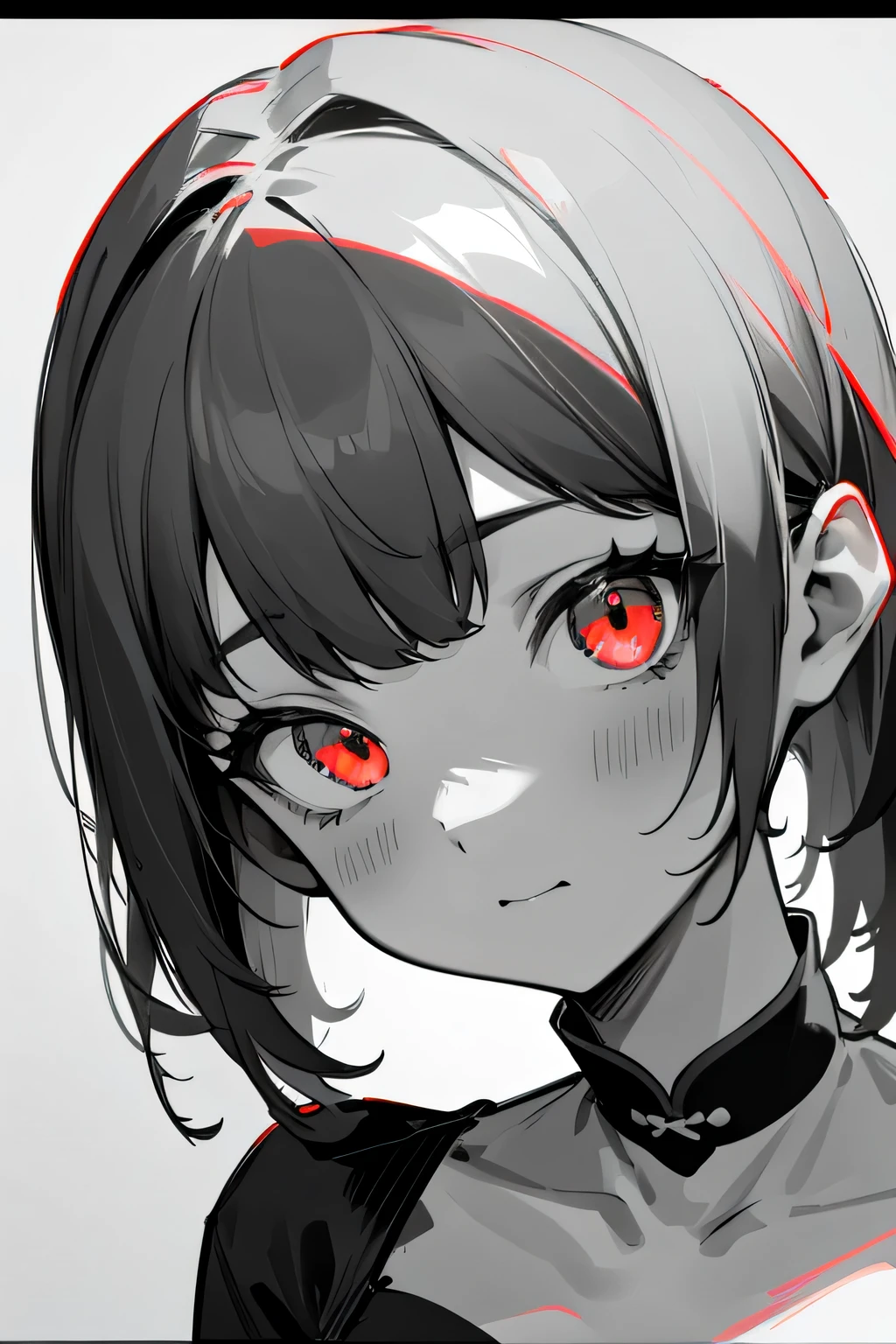 all monochrome、女の子1人、full body Esbian、Looking at the camera、Only the eyes are red、absurderes、