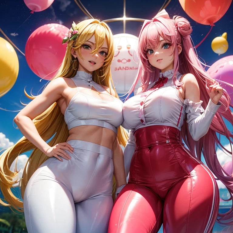 Chica, camarera, pink latex pants (apretado), parada de espalda, mostrando la cola, camisa blanca (mojada) blanco, senos de globos, cola muy grande, ball glutes, rubia, labios rojos carnosos