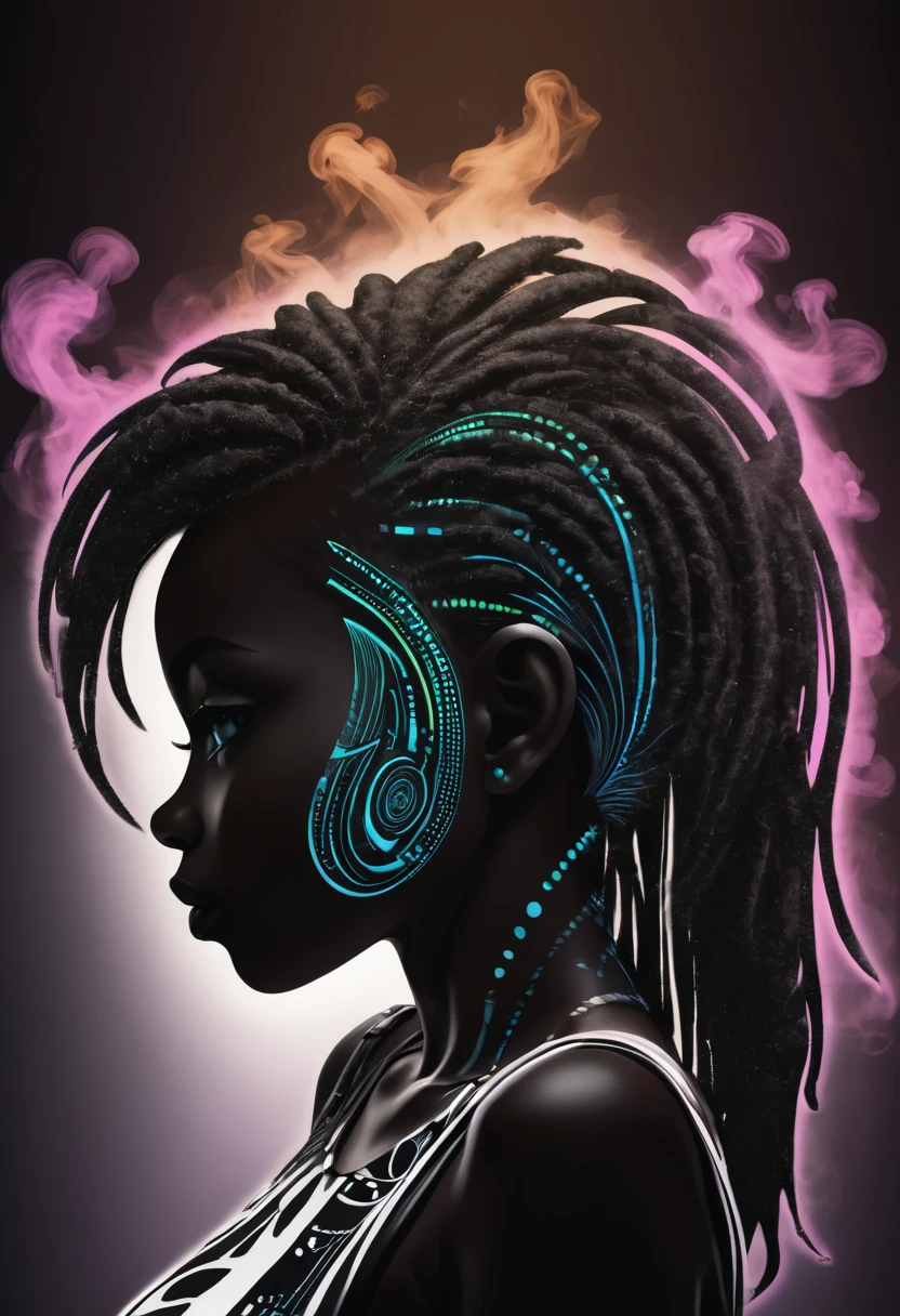 African pattern smoke children&#39;s logo with boss texture strokes, of Cape Verde - photo illustration graphic ((Ultra wide exposure photography)) alta qualidade, muito detalhada, neon dots of a beautiful colorful silhouette, bela silhueta, electronic devices, como um PC cinza muito claro em segundo plano, por yukisakura, muito detalhado,um logotipo com uma pessoa na cadeira de roda. brilho, Preto e branco, fundo branco, linha fina de tinta estilizada, vetor, bright african hair pattern tattoo design, High-quality ultra-wide exposure photography, muito detalhada, neon dots of a beautiful colorful silhouette, bela silhueta, electronic devices, cinza muito claro em segundo plano, de , muito detalhado,