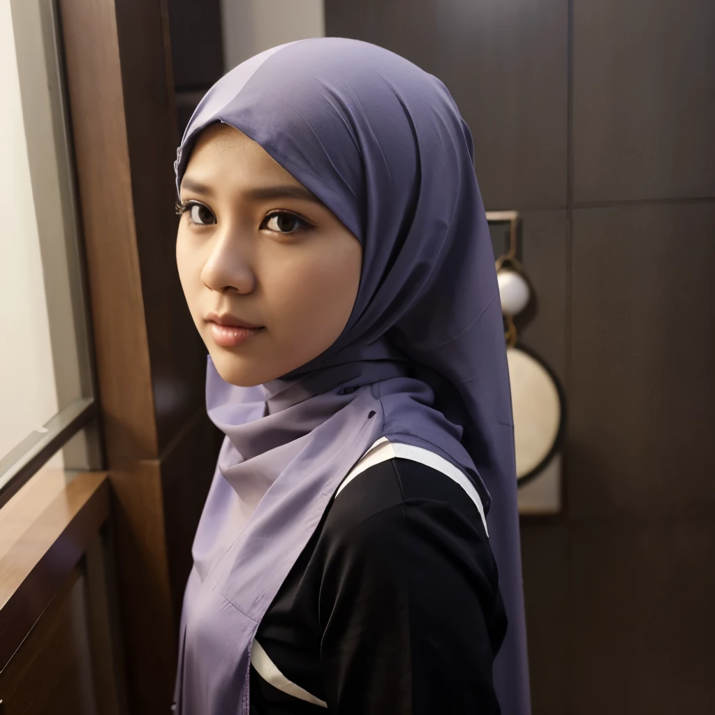 Cwek memakai kacamata bulat dan jilbab pendek,mempunyai tubuh montok, menggunakan baju ketat sekali dan celana pendek ketat diatas paha