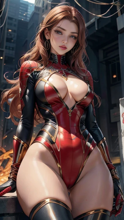 Linda mulher ruiva detalhou o corpo definido usando o homem aranha dourado , Seios enormes