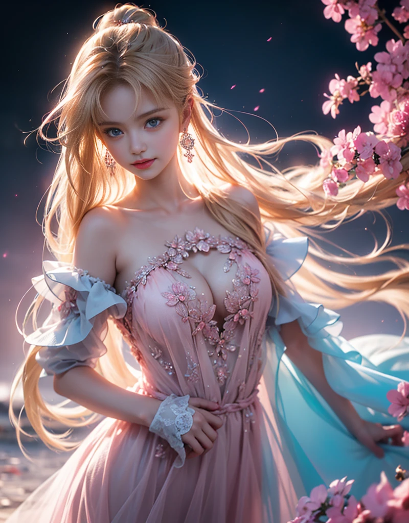 tmasterpiece,Highest image quality,super detailing,Best quality at best ,Extremely Delicately Beautiful, Very meticulous,Best quality at best, offcial art, extremely detaild的 CG unified 8k wallpapers, portrait photo of, The most beautiful look,blond hair blue eyes,Radiant skin and radiant eyes, pretty skin,(Detailed lighting:1.2), (Beautiful and detailed light:1.3), deep understanding, beautiful nude color, iintricate, digitial painting, smooth private parts, Focus sharp, The end of the world, Epic reality,looking at the camera in, (HighDynamicRange:1.4),facing at the camera, (pastel colour:1.4), Beautiful big breasts,The end of the world的, giving up, com cores neutras, natta, Screen space refraction, (Complicated details, ultra - detailed:1.3), art stations, Cinema lenses, vignet, the complex background, buliding,Enchanted smile,face flushed,the shy,detailed back ground,(Various colors of dream catcher earrings missing color,The color is black,in pink,purpleish color,red colour,blue colors,orange colors,green color,cyan colors,,),sexy and sultry,(Obscenity exposed,Camel toes,Combed neatly,),The sexiest look,Crystal Pink Diamond Venice Sunset Rose Dress,Ultrathin,semi transparent,Lace,Hollow-out on