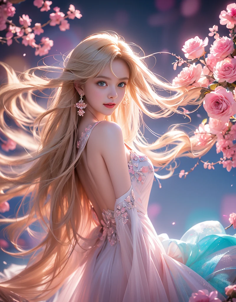 tmasterpiece,Highest image quality,super detailing,Best quality ,Extremely Delicately Beautiful, Very meticulous,Best quality, offcial art, extremely detaild的 CG unified 8k wallpapers, portrait photo of an, The most beautiful look,blond hair blue eyes,Radiant skin and radiant eyes, pretty skin,(Detailed lighting:1.2), (Beautiful and detailed light:1.3), deep understanding, beautiful nude color, iintricate, digitial painting, smooth private parts, Focus sharp, The end of the world, Epic reality, (HighDynamicRange:1.4),(pastel colour:1.4), Beautiful big breasts,The end of the world的, giving up, com cores neutras, natta, Screen space refraction, (Complicated details, ultra - detailed:1.3), art stations, Cinema lenses, vignet, the complex background, buliding,Enchanted smile,face flushed,the shy,detailed back ground,(Dream catcher earrings in various colorlack in color,in pink,purpleish color,red colour,blue colors,orange colors,green color,cyan colors,),sexy and sultry,(The kinky is exposed,Camel toes,Combed through the dark and thick hair,),Crystal Pink Diamond Venice Sunset Rose Dress,semi transparent,Ultrathin,Correct bodies,Hollow-out on,Lace,