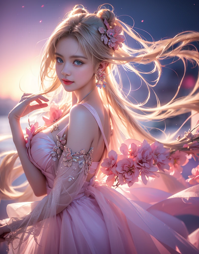 tmasterpiece，Highest image quality，super detailing，Best quality ,Extremely Delicately Beautiful, Very meticulous,Best quality, offcial art, extremely detaild的 CG unified 8k wallpapers, portrait photo of, The most beautiful look，blond hair blue eyes，Radiant skin and radiant eyes, pretty skin,(Detailed lighting:1.2), (Beautiful and detailed light:1.3), deep understanding, beautiful nude color, iintricate, digitial painting, smooth private parts, Focus sharp, The end of the world, Epic reality,looking at the camera in， (HighDynamicRange:1.4),facing at the camera， (pastel colour:1.4), Beautiful big breasts，The end of the world的, giving up, com cores neutras, natta, Screen space refraction, (Complicated details, ultra - detailed:1.3), art  stations, Cinema lenses, vignet, the complex background, buliding，Enchanted smile，face flushed，the shy，detailed back ground，（Various colors of dream catcher earrings missing color，The color is black，white colors，in pink，purpleish color，red colour，blue colors，orange colors，green color，cyan colors，，），sexy and sultry，（The kinky is exposed，Camel toes，Combed neatly，），The sexiest look，Peach Milk Tea Smooth Velvet Versailles Dress，Ultrathin，semi transparent，clear clothing，