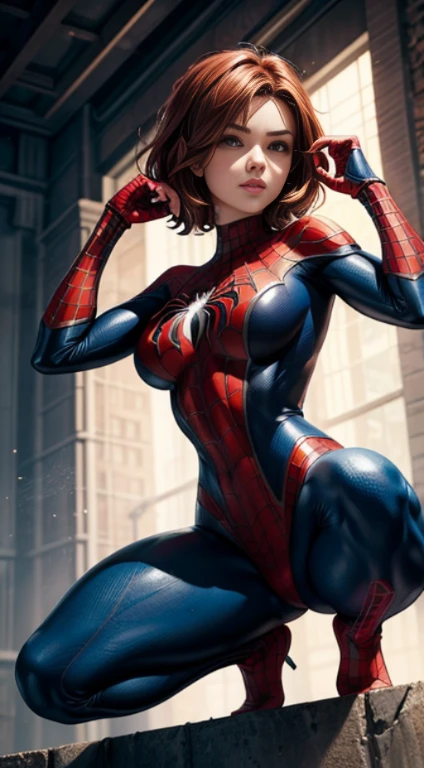 leve sorriso, a superhero dressed as Spider-Man, no mask on. a woman in a swimsuit-like Spider-Man costume, She is horny and squatting with legs open, Cabelo comprido vermelhos, seios enormes, Athletic body, Vibrant and dynamic style, with solid colors and defined contours. highlighting the heroine. No distortions or imperfections. Centralized composition, foco na personagem. 8K分辨率, dimensions of 2040x2040 pixels.
Keep female representation strong and respectful, emphasizing her role as a superhero. Ensure a balanced and coherent aesthetic with the Spider-Man universe.