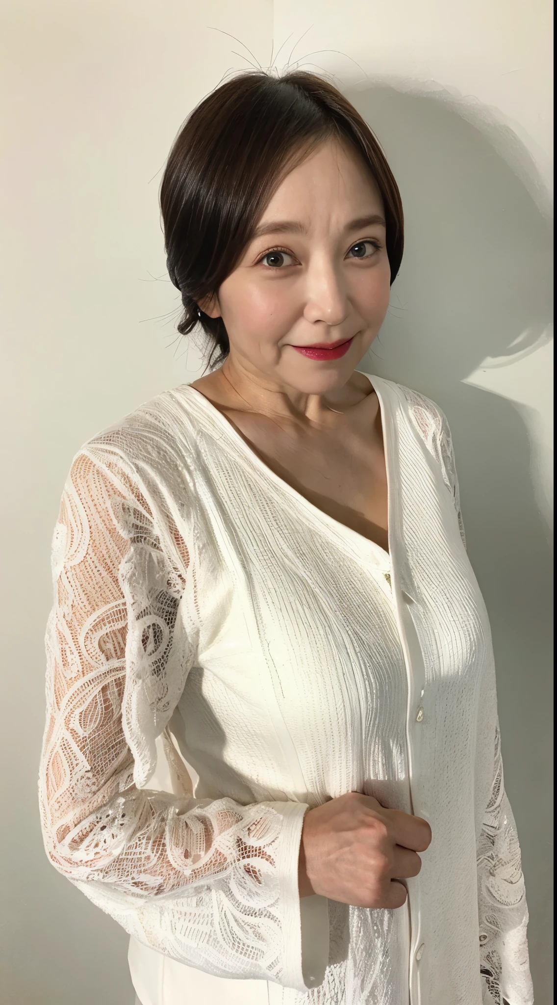 (((Solo))), Obscene look, Elderly mature woman pure white background, gravure, facing front, ((Center the screen)), Wear a slip, describe the lips correctly,red-lips, Fancy makeup, from the chest up, masuter piece, Best Quality, Ultra-detailed, Photorealistic, Ultra-detailed細なスキン, Perfect Anatomy, (1 japanese mature woman), (positive), 95 years old, Tremendous big, fashion modell, glamor, A sexy, Chromo-white skin, Looking at Viewer,