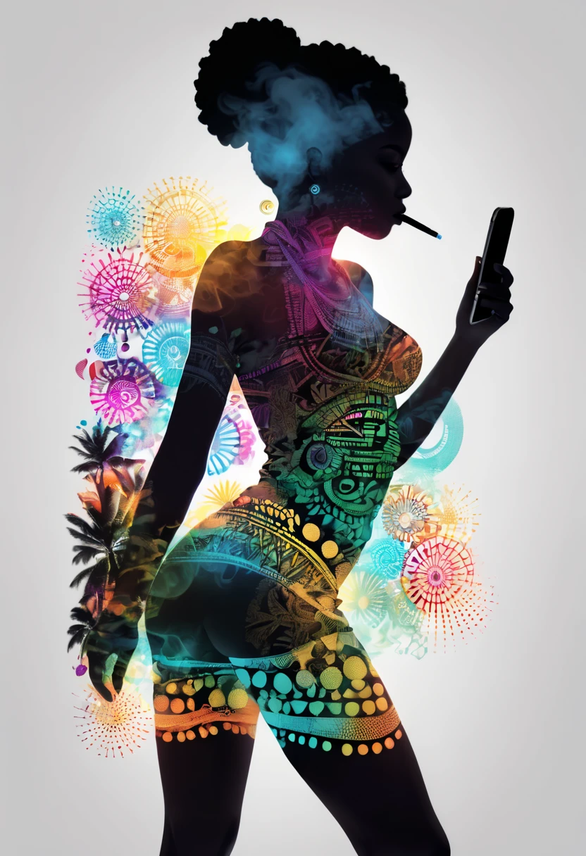 African pattern smoke children's logo with boss texture strokes, of Cape Verde - photo illustration graphic ((Ultra wide exposure photography)) alta qualidade, muito detalhada, neon dots of a beautiful colorful silhouette, bela silhueta, electronic devices, como um PC cinza muito claro em segundo plano, por yukisakura, muito detalhado,um logotipo com uma pessoa na cadeira de roda. brilho, Preto e branco, fundo branco, linha fina de tinta estilizada, vetor, bright african hair pattern tattoo design, High-quality ultra-wide exposure photography, muito detalhada, neon dots of a beautiful colorful silhouette, bela silhueta, electronic devices, cinza muito claro em segundo plano, de , muito detalhado,