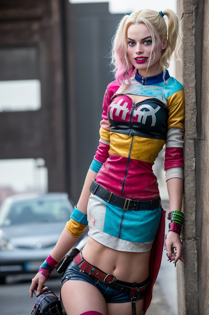 Margot Robbie als Harley Quinn in Suicide Squad, full entire body, Weiches Lichting, Dynamischer Winkel, Realistische Beleuchtung, Foto von Robert Adams, (natural skin texture, Hyperrealismus, Weiches Licht, scharf: 1.2), (Komplizierte Details: 1.12), HDR-Meisterwerk, best quality, (Sehr detailliertes Foto: 1.1), 8K, fotorealistisch, (SFW)