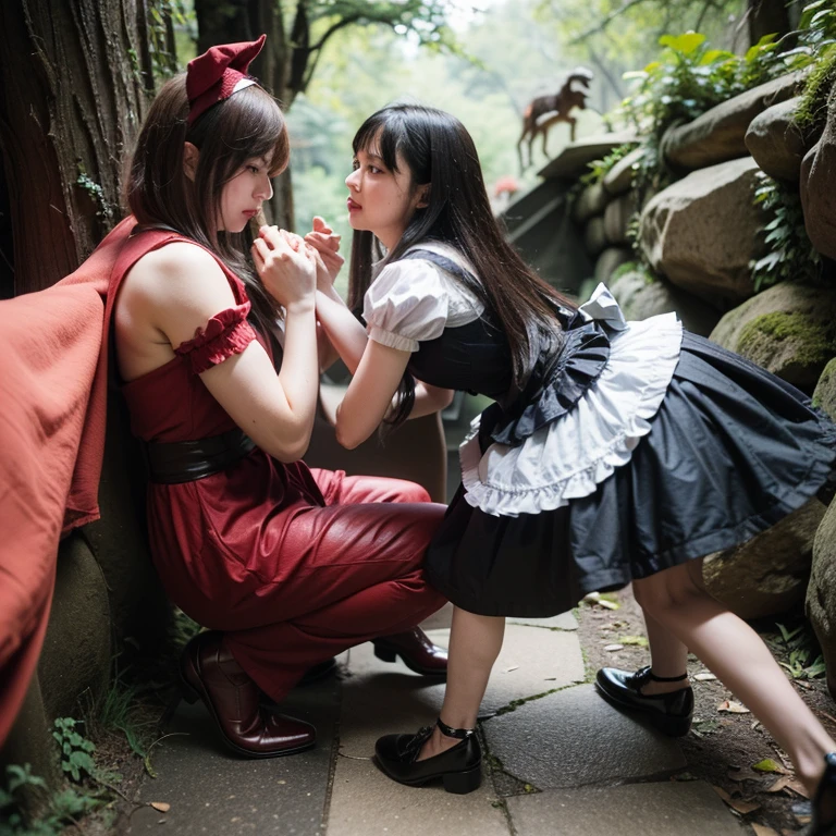 cena de anime de uma mulher deitada nas costas de um homem em um jardim, Anime Maids montando tanques antigos, anime maid ss militar, a sexy maid in a magical forest, anime em um traje de empregada, a maid in a magical forest, captura de tela do anime, Meninaanime em uma fantasia de empregada, Loli, captur tela do filme anime, gorgeous maid, Captura de tela do anime Guro