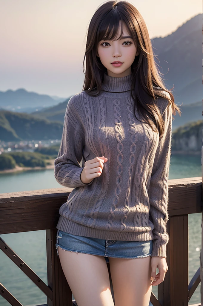(Masterpiece, highest quality: 1.5, high saturation: 1.5, ultra-detailed, high-resolution illustration: 1.5, ultra-high-definition CG, 8K size wallpaper, official art), (Virgin killer sweater), medium chest, cowboy shot, horny girl, cloud, multicolored, mastepiece,