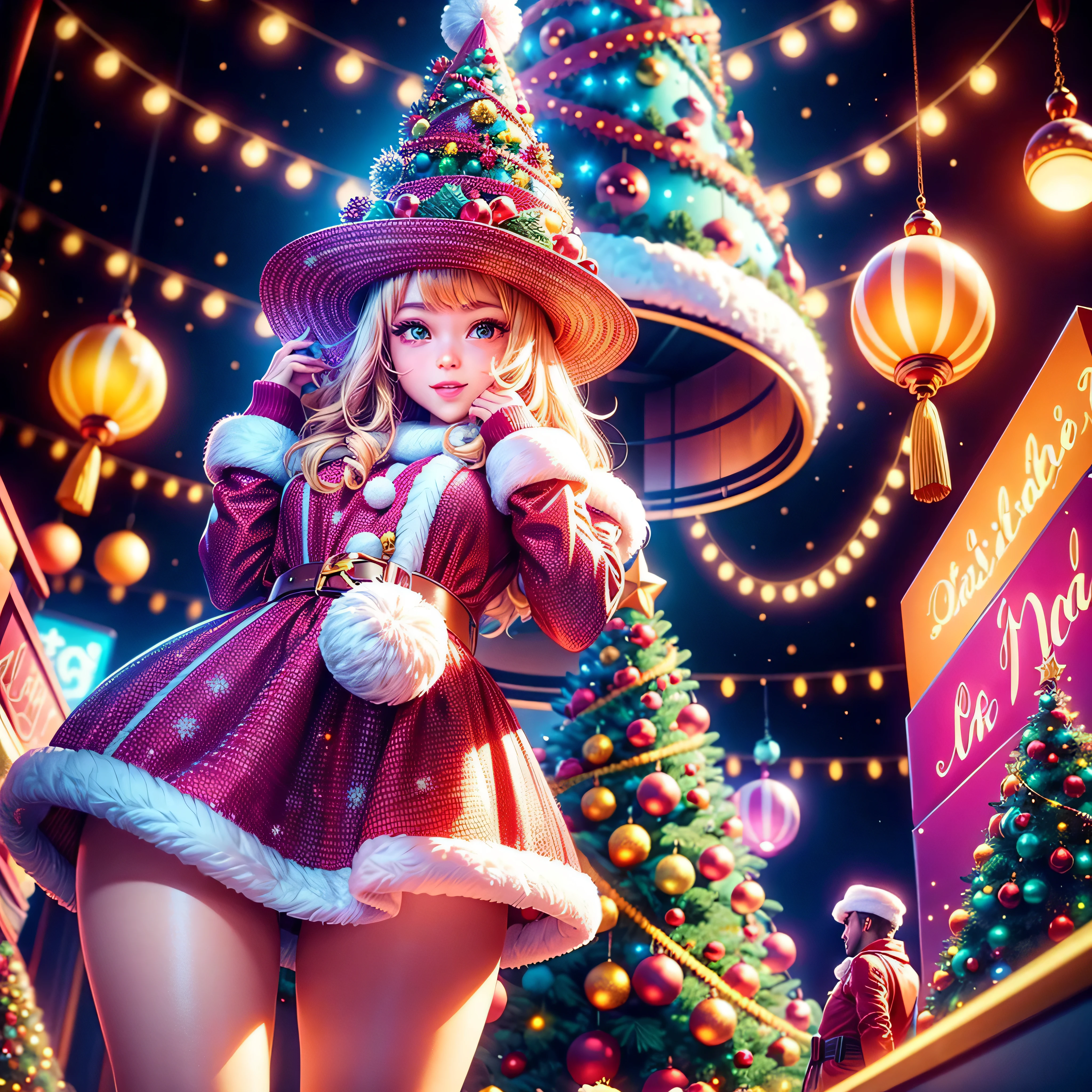 (((Vector illustration style))),Vibrant colors, magical ambiance, Whimsical, Sparkling, Fantasy Christmas World,vibrant with colors, vivd colour, Magical atmosphere, Whimsical, Sparkling,Fantasy Christmas World,Inside the Christmas mall,The huge Christmas tree hung with lights、pompon、Christmas socks,Christmas pendants,Piles of gifts placed under the tree。A young couple and a child admire the Christmas decorations in the mall,Surrounded by performers in Santa Claus costumes and Santa Claus statues。The Christmas mall like a fairy tale world,full of magic, (Ghibli-like colours, pov, first-person view, accurate, anatomically correct, super detail, high details, high quality, award winning, best quality) 🎈🍦🍹❤🔆🕡(😘👩🎀👗⚜👒🥿👡🩲💅)🎪🎢🎡🎠 ultra_high-def ultra_Photo-realistic optimal ultra_high-quality opengl-shaders ultra_high-details accurate reflex ultra_high-res perfection volumetric lightning improved Octane_rendues UHD XT3 DSLR HDR 3dcg shadow analogiques extatiques symmetrical beholder sundrop Cinematic_sunlight UnrealEngine5 Ultra Masterpiece deep path Equirectangular_360 varied multi etc. --s 1000 --c 20 --q 20