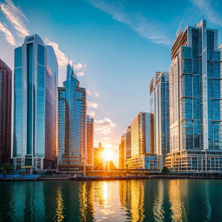 the morning sun sea side dazzling Buildings It will be
