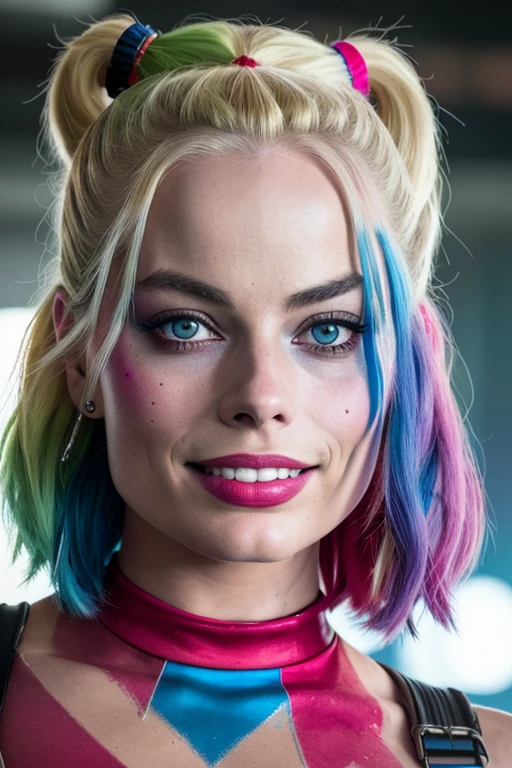 Margot Robbie als Harley Quinn in Suicide Squad, full entire body, Weiches Lichting, Dynamischer Winkel, Realistische Beleuchtung, Foto von Robert Adams, (natural skin texture, Hyperrealismus, Weiches Licht, scharf: 1.2), (Komplizierte Details: 1.12), HDR-Meisterwerk, best quality, (Sehr detailliertes Foto: 1.1), 8K, fotorealistisch, (SFW),