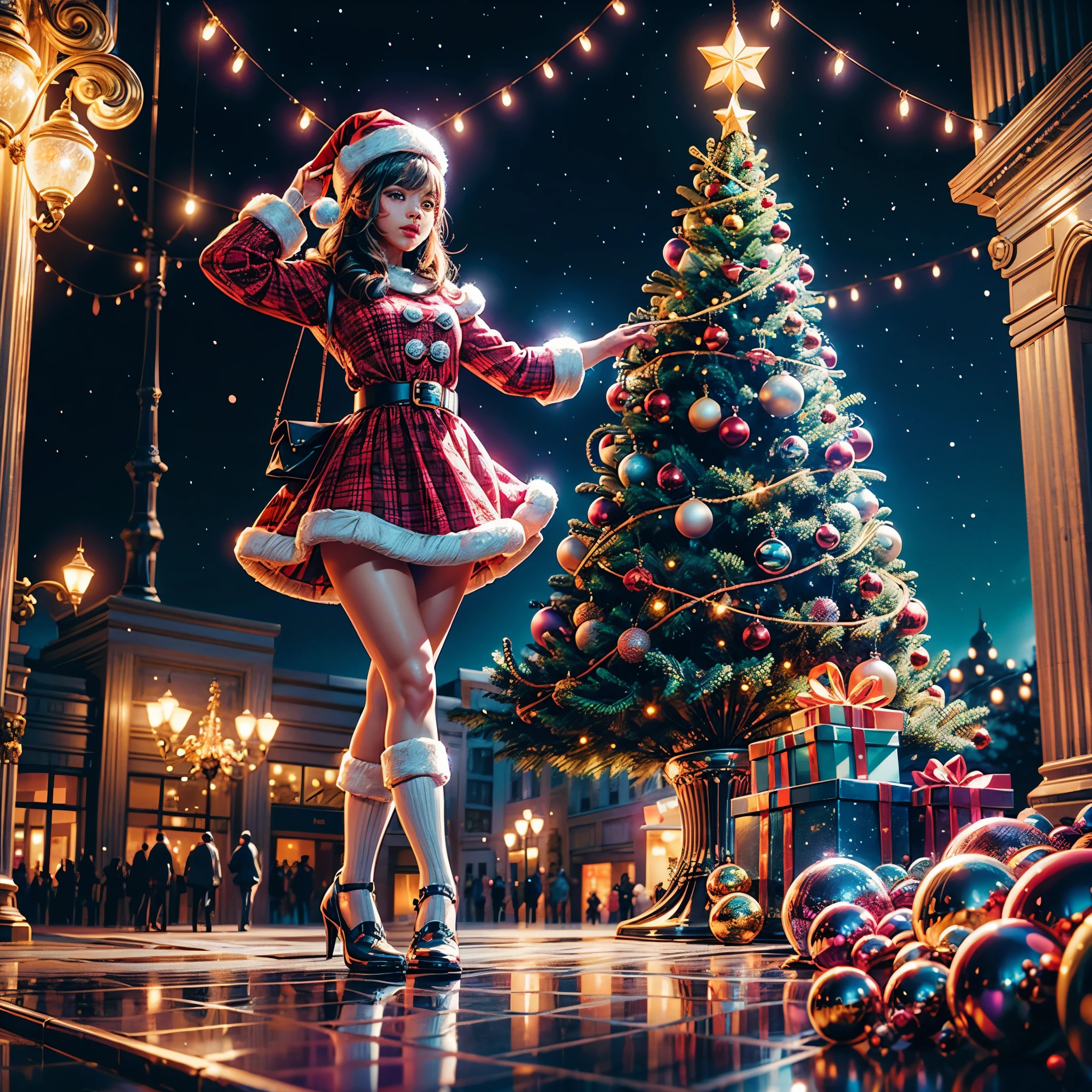 (((Vector illustration style))),Vibrant colors, magical ambiance, Whimsical, Sparkling, Fantasy Christmas World,vibrant with colors, vivd colour, Magical atmosphere, Whimsical, Sparkling,Fantasy Christmas World,Inside the Christmas mall,The huge Christmas tree hung with lights、pompon、Christmas socks,Christmas pendants,Piles of gifts placed under the tree。A young couple and a child admire the Christmas decorations in the mall,Surrounded by performers in Santa Claus costumes and Santa Claus statues。The Christmas mall like a fairy tale world,full of magic, (Ghibli-like colours, pov, first-person view, accurate, anatomically correct, super detail, high details, high quality, award winning, best quality) 🎈🍦🍹❤🔆🕡(😘👩🎀👗⚜👒🥿👡🩲💅)🎪🎢🎡🎠 ultra_high-def ultra_Photo-realistic optimal ultra_high-quality opengl-shaders ultra_high-details accurate reflex ultra_high-res perfection volumetric lightning improved Octane_rendues UHD XT3 DSLR HDR 3dcg shadow analogiques extatiques symmetrical beholder sundrop Cinematic_sunlight UnrealEngine5 Ultra Masterpiece deep path Equirectangular_360 varied multi etc. --s 1000 --c 20 --q 20