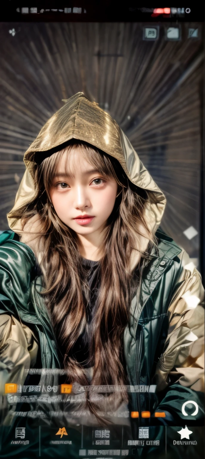 masterpiece、8K、32K、top-quality、(A detailed eye)、(A cute Japanese woman、bangss)、23years old、elegent、Christmas、Wearing a hood、Down jacket、Cheerful、