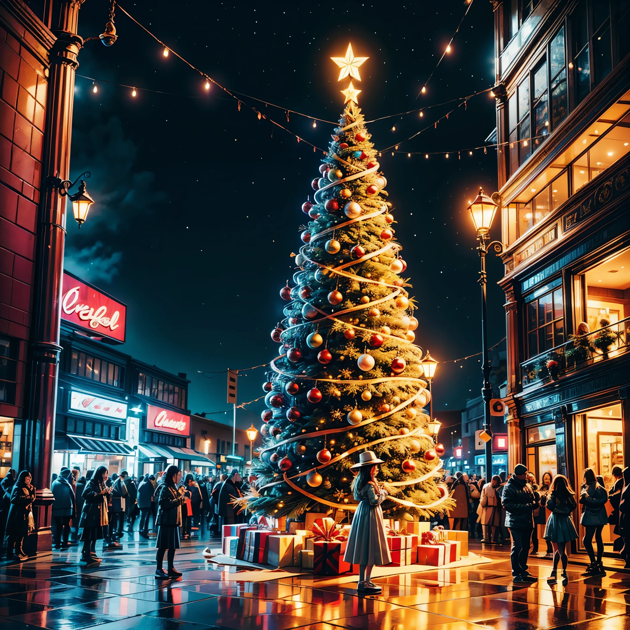 (((Vector illustration style))),Vibrant colors, magical ambiance, Whimsical, Sparkling, Fantasy Christmas World,vibrant with colors, vivd colour, Magical atmosphere, Whimsical, Sparkling,Fantasy Christmas World,Inside the Christmas mall,The huge Christmas tree hung with lights、pompon、Christmas socks,Christmas pendants,Piles of gifts placed under the tree。A young couple and a child admire the Christmas decorations in the mall,Surrounded by performers in Santa Claus costumes and Santa Claus statues。The Christmas mall like a fairy tale world,full of magic, (Ghibli-like colours, pov, first-person view, accurate, anatomically correct, super detail, high details, high quality, award winning, best quality) 🎈🍦🍹❤🔆🕡(😘👩🎀👗⚜👒🥿👡🩲💅)🎪🎢🎡🎠 ultra_high-def ultra_Photo-realistic optimal ultra_high-quality opengl-shaders ultra_high-details accurate reflex ultra_high-res perfection volumetric lightning improved Octane_rendues UHD XT3 DSLR HDR 3dcg shadow analogiques extatiques symmetrical beholder sundrop Cinematic_sunlight UnrealEngine5 Ultra Masterpiece deep path Equirectangular_360 varied multi etc. --s 1000 --c 20 --q 20