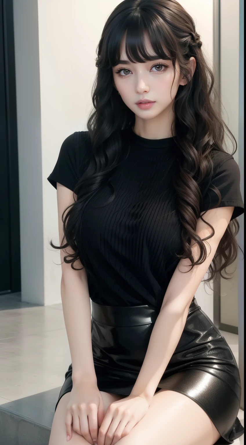 wearing a shirts,skirt by the、nffsw,best qualtiy:1.4,  Skin Texture:1.4, ​masterpiece:1.8, 1 Women, hips up high, beautidful eyes, The long-haired, Ringed Eyes, jewely,