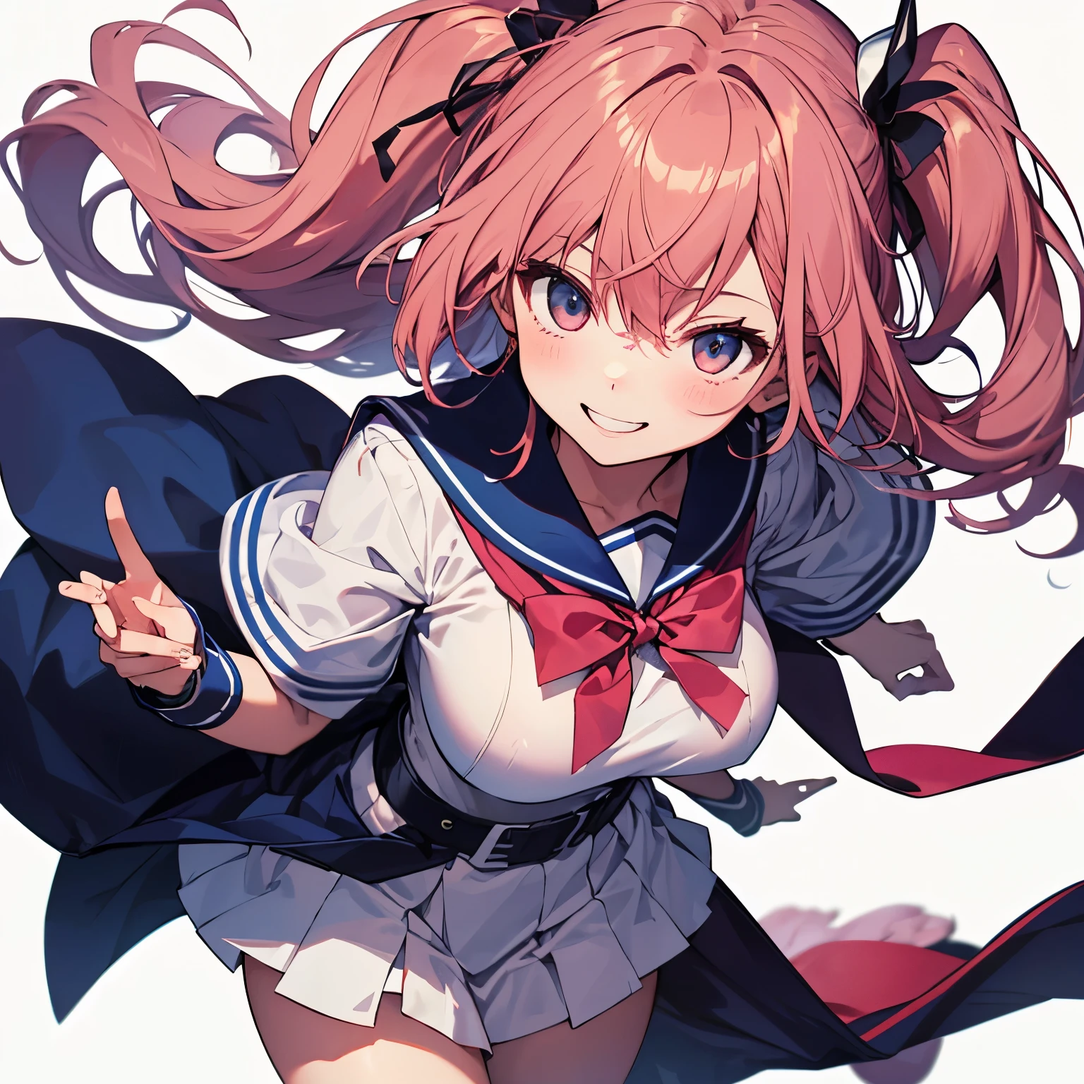 Best Quality High School Girl Bear Ears School Transparency Beautiful Girl Random Pose Misaka Big Tits White Sailor Suit Navy Blue Mini Skirt White Loose Socks Pink Hair Fastening Beautiful Skin Smile Pink Hair