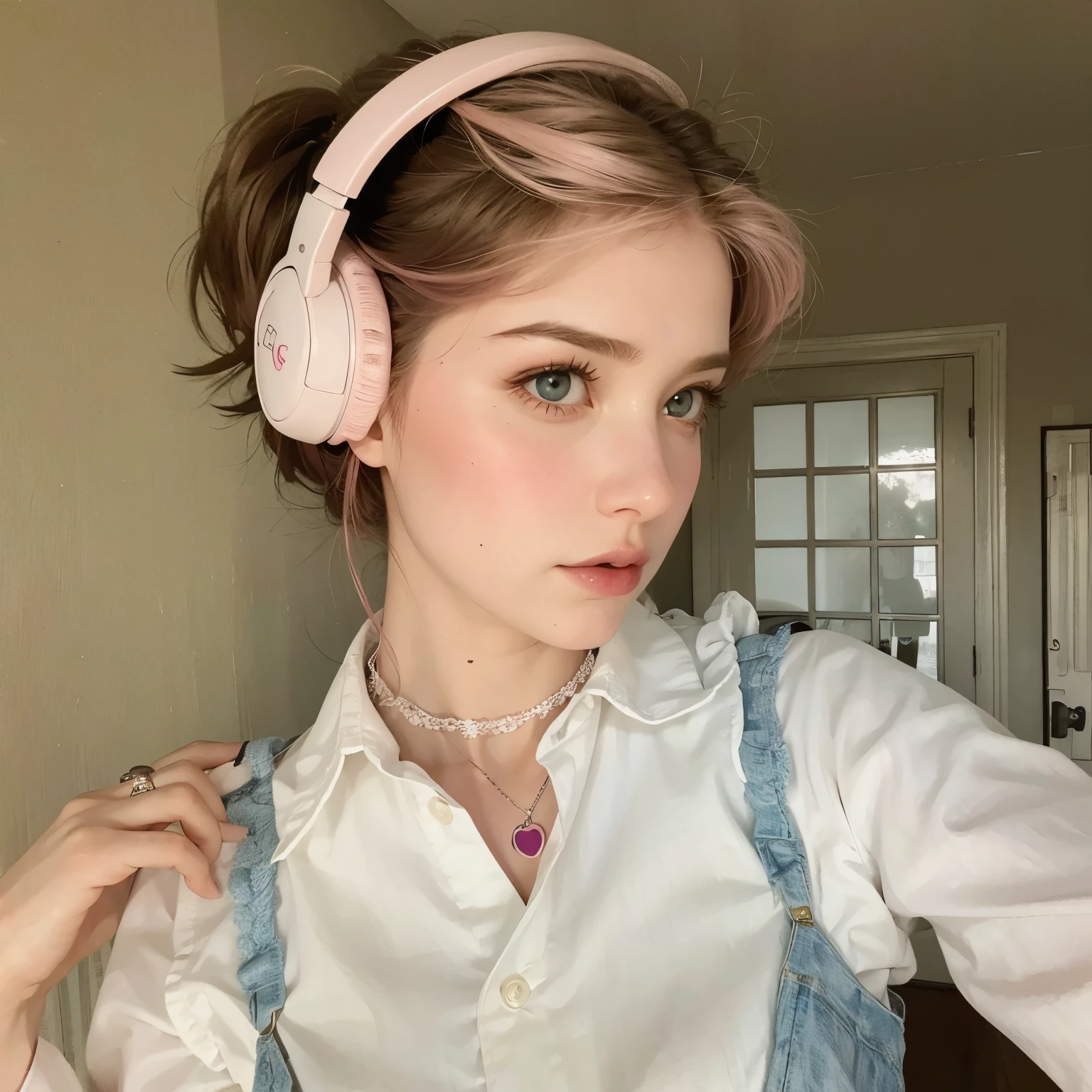 Pale girl with pink hair, coquette style