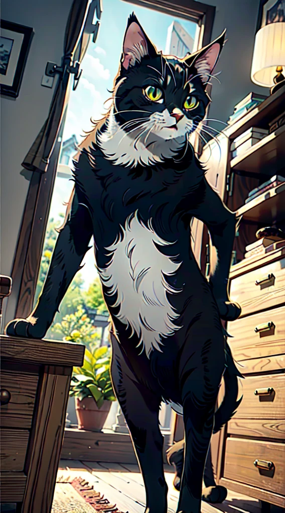 Alone, male, the second (striped hyena), by tritscrits, (for botch job:0.7), digitigrade, Digital artwork, (Flat colors:1.3), striped hyena tail, mature male, sexy, ((detailed background)), athletic, gray fur, looking to the camera, nude, butt, ASS, tail,