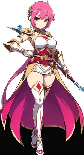 (((Best Quality))) , ((full body)), female, reference sheet, solo, (white background), holding staff or sword, gauntlets, thigh high, femloin, belt, blue, red, green, violet, pink, white,