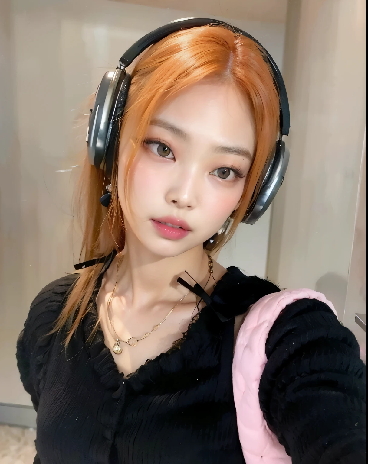 There's a woman with headphones when taking a selfie, com fones de ouvido, jossi do blackpink, com fones de ouvido, Parque Roseanne do Blackpink, Ulzzang, Dom Yunjoo, menina coreana, cruel korean goth girl, Retrato de Jossi de Blackpink, Menina anime na vida real, Heonhwa Choe, Kim Doyoung, e-menina, E - Menina. Rosé do blackpink